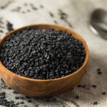 Raw Dry Organic Black Sesame Seeds in a Bowl